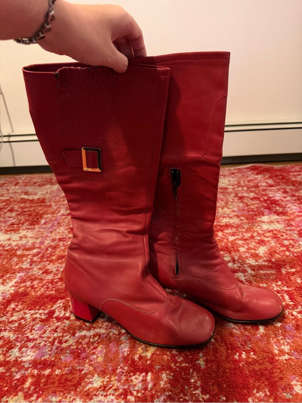 Vintage 60’s Women's Red Knee-High Go-Go Leather Boots